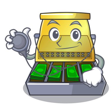 Doktor elektronik kasa bir karikatür vektör illüstrasyon izole