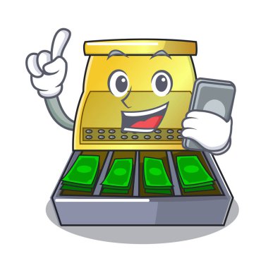 Telefon elektronik bir karikatür vektör illüstrasyon izole yazarkasa ile