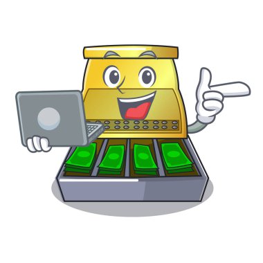 Dizüstü bilgisayar elektronik bir karikatür vektör illüstrasyon izole yazarkasa ile