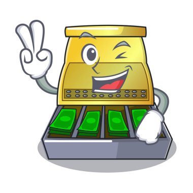 İki çizgi film vintage yazar kasa ön görünüm vektör çizim parmak