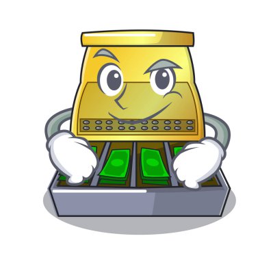 Smirking çizgi film vintage yazar kasa ön görünüm vektör çizim