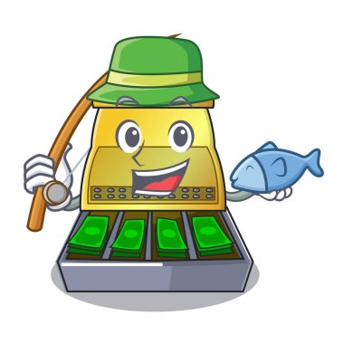 Yazar kasa Lcd ekran çizgi film vektör çizim ile Balık tutma