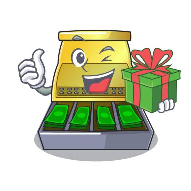 Hediye yazar kasa ile Lcd ile karikatür vektör çizim görüntüleme