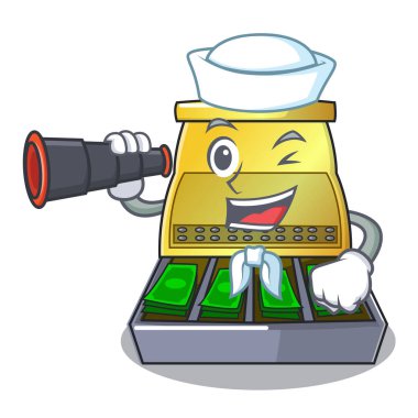 Denizci ile Lcd ekran çizgi film vektör çizim ile dürbün yazar kasa