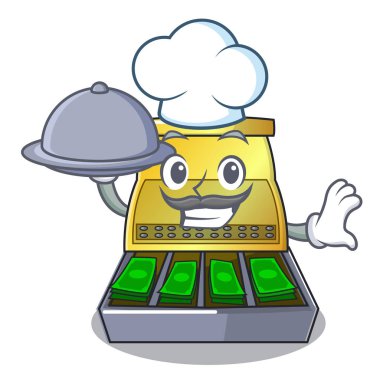 Şef gıda yazar kasa ile Lcd ekran çizgi film vektör çizim ile