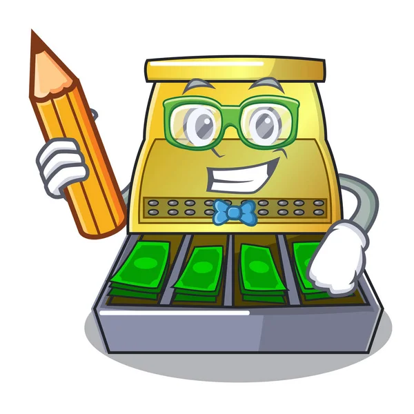 Öğrenci çizgi film vintage yazar kasa ön görünüm vektör çizim