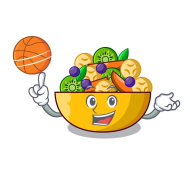 Cam kase karikatür vektör çizim ile basketbol meyve salatası