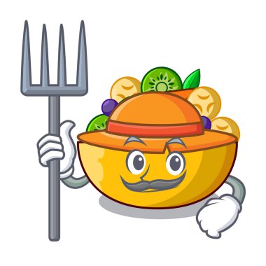 Cam kase karikatür vektör çizim çiftçi meyve salatası