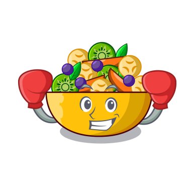 Cam kase karikatür vektör çizim içinde meyve salatası boks
