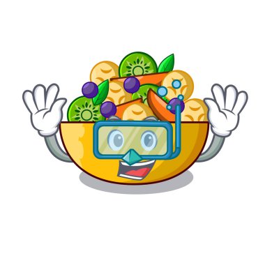 Dalış karikatür kase sağlıklı taze meyve salatası