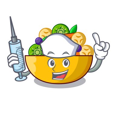 Hemşire karikatür kase sağlıklı taze meyve salatası