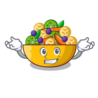 Sırıtan karikatür kase sağlıklı taze meyve salatası