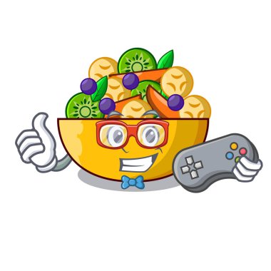 Cadı maskot diyet taze meyve lezzetli salata vektör çizim