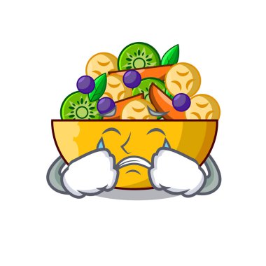Ağlayan maskot diyet taze meyve lezzetli salata vektör çizim