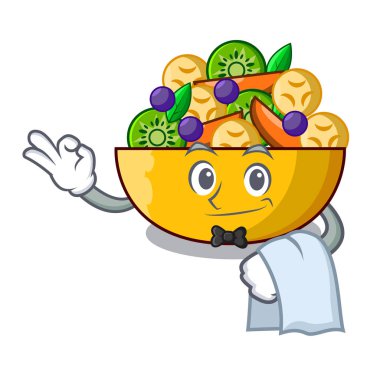 Garson maskot diyet taze meyve lezzetli salata vektör çizim