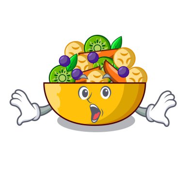 Sürpriz maskot diyet taze meyve lezzetli salata vektör çizim