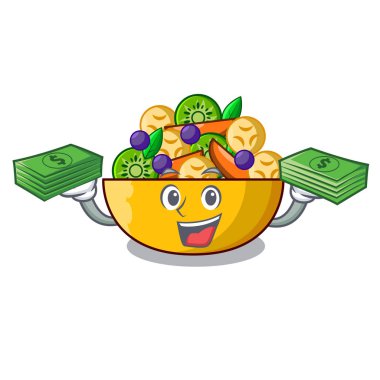 Para maskot diyet taze meyve lezzetli salata vektör çizim ile