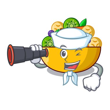 Denizci dürbün maskot diyet taze meyve lezzetli salata vektör çizim ile