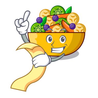 Menü maskot diyet taze meyve lezzetli salata vektör çizim ile