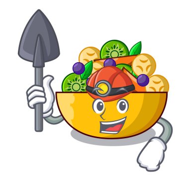 Madenci maskot diyet taze meyve lezzetli salata vektör çizim