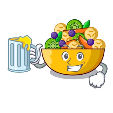 Suyu maskot diyet taze meyve lezzetli salata vektör çizim ile