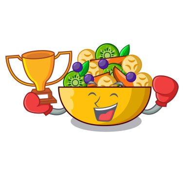 Kazanan tatlı meyve salatası karikatür vektör çizim üzerinde boks