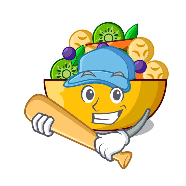 Joc Salată Fructe Baseball Bol Sticlă Desene Animate Vector Ilustrare — Vector de stoc