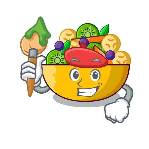 Sanatçı meyve salatası cam kase karikatür vektör çizim içinde