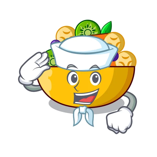 Sailor Fruit Salad Glass Bowl Cartoon Vector Illustration — Stock Vector