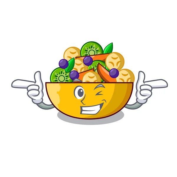 Wink mangkuk kartun sehat buah segar salad - Stok Vektor