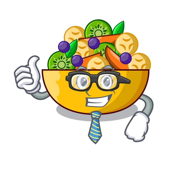 İşadamı karikatür kase sağlıklı taze meyve salatası