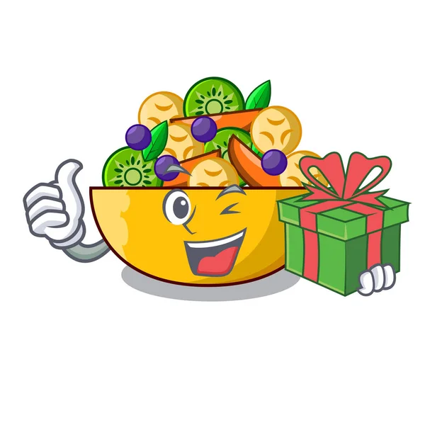 Hediye maskot diyet taze meyve lezzetli salata vektör çizim ile
