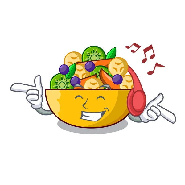 Escuchar Música Mascota Dieta Fruta Fresca Sabrosa Ensalada Vector Ilustración — Archivo Imágenes Vectoriales