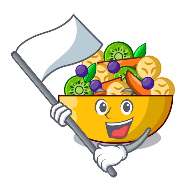 Meyve salatası karikatür vektör çizim üzerinde bayrak tatlı ile