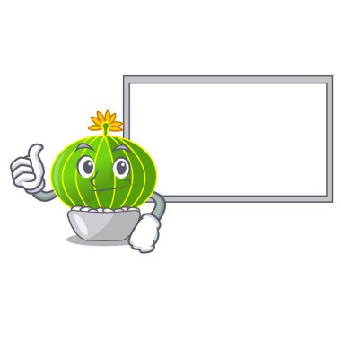 Başparmak yukarıya ile Yönetim Kurulu çizgi film notocactus buzlu güzel illüstrasyon vektör