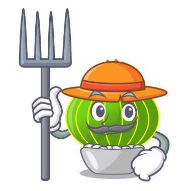 Çiftçi çizgi film notocactus buzlu güzel illüstrasyon vektör