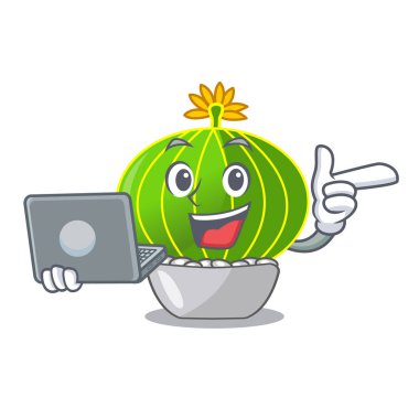 Dizüstü çizgi film notocactus kayalar vektör çizim üzerinde güzel