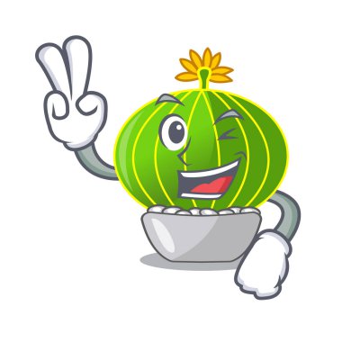 İki karakter pot vektör çizim üzerinde bitki notocactus magnifica parmak