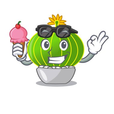 Dondurma tesisi notocactus magnifica ile karakter pot vektör çizim üzerinde