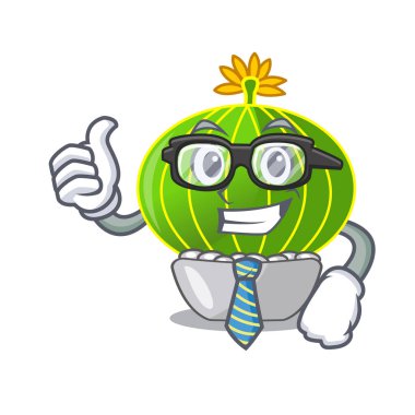 İşadamı bitki notocactus magnifica karakter pot vektör çizim üzerinde