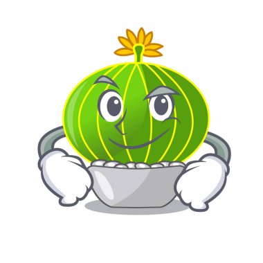 Smirking bitki notocactus magnifica karakter pot vektör çizim üzerinde