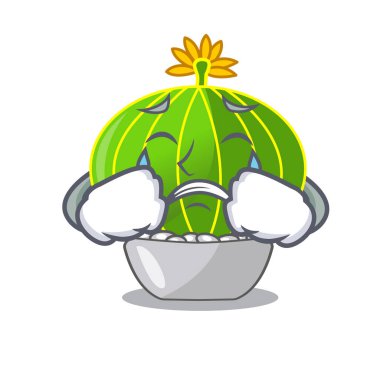 Çizgi film notocactus fuscus güzel dikenleri vektör çizim ile ağlıyor