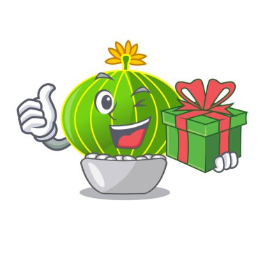 Hediye çizgi film notocactus fuscus ile güzel dikenleri vektör çizim ile