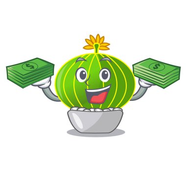 Para çizgi film notocactus fuscus ile güzel dikenleri vektör çizim ile