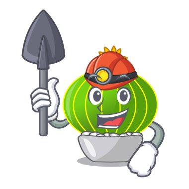 Madenci çizgi film notocactus fuscus güzel dikenleri ile illüstrasyon vektör