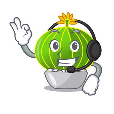 Kulaklık ile çizgi film notocactus çöl Bahçe vektör çizim bitkiler