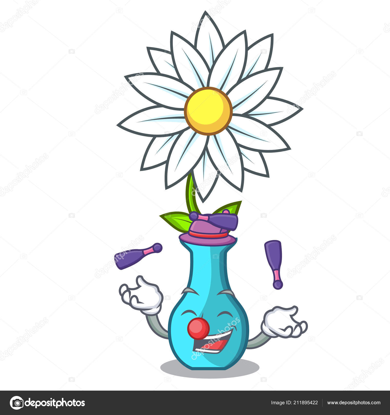 Juggling Mascot Beautiful Flower Vase Cartoon Vector Illustration