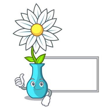 Başparmak yukarıya ile Yönetim Kurulu vazo güzel karikatür vektör çizim buket