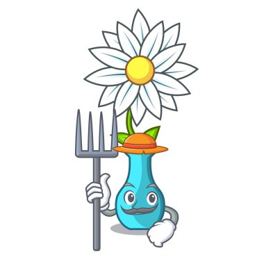 Çiftçi vazo güzel karikatür vektör çizim buket