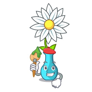 Sanatçı vazo güzel karikatür vektör çizim buket